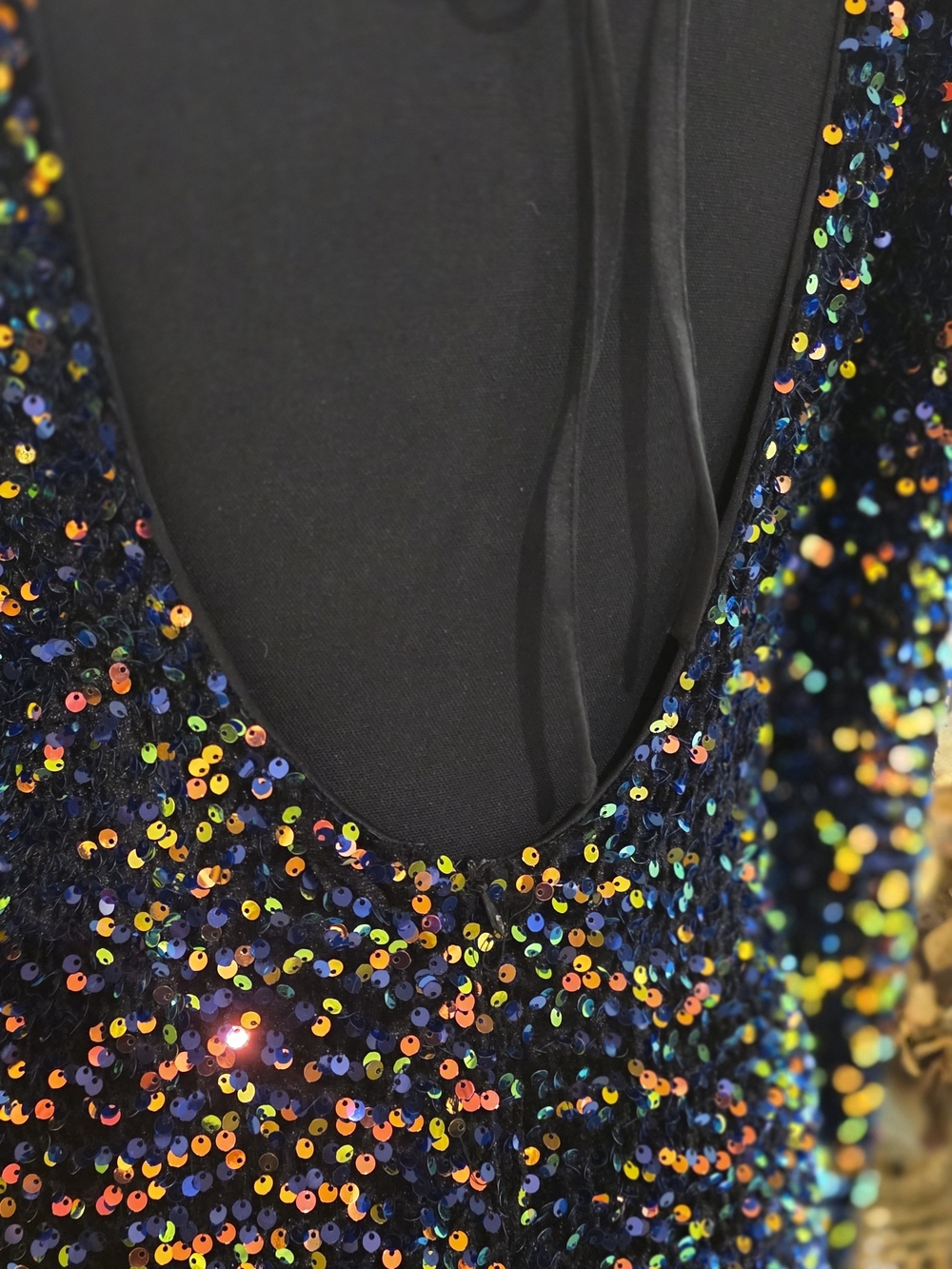 Black Multicolor Sequin Long Sleeve Mini Dress - Picture 12 of 15